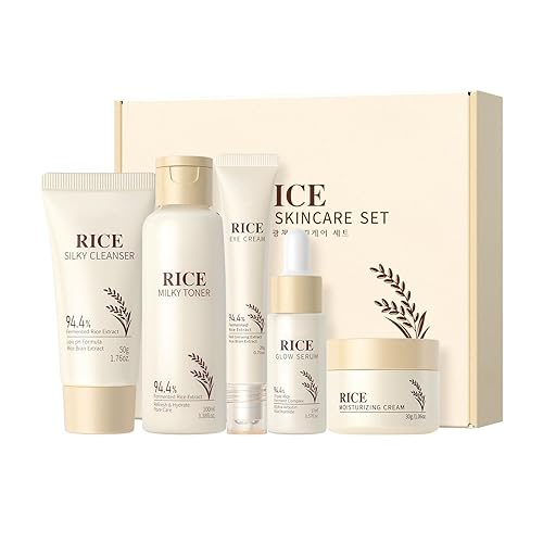 5PCS Rice Skin Care Sets & Kits, Korean Skincare Set- Cleanser, Toner, Serum, Eye Cream & Moisturizer, Christmas Birthday ...