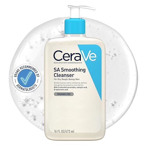 CeraVe SA Smoothing Cleanser with Salicylic Acid for Dry, Rough & Bumpy Skin 473ml, 3 Essential Ceramides, Dermatological ...