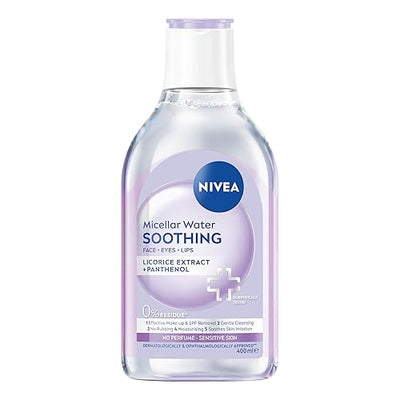 NIVEA Soothing Micellar Water for Sensitive Skin (400ml), Gentle Makeup Remover for Sensitive Skin, Micellar Cleanser with Licorice Extract and Panthenol