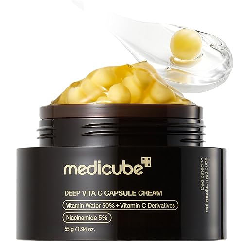 medicube Deep Vitamin C Golden Capsule Face Moisturiser - Liposome Capsules For Wrinkles, Skin Radiance - Transparent Gel ...