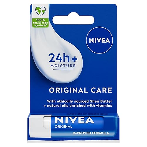 NIVEA Lip Balm Original Care (4.8g) Lip Balm Deeply Hydrates Lips for 24h+, with 100% Natural Origin Ingredients, Shea Butter, and Vitamins, Lip Care