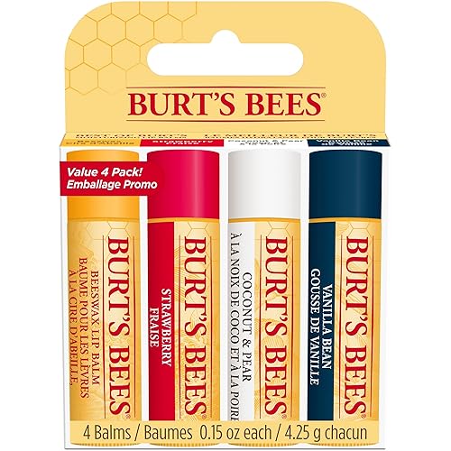 Burt's Bees Lip Balm Multipack, Lip Balm Set, Beeswax, Strawberry, Coconut & Pear, Vanilla Bean, Best of Burt's, 4x4.25g