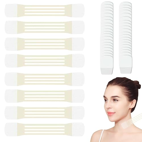 48pcs Neck Tapes,Neck Tape Lifting Invisible,Lifting and Tightening Nec/k Tap/e Strips Sticker,Instant Lift Ne/ck Tap/e,Skin Lifting Ta/pe for Saggy Ne/ck(8 Skin Tone Bands + 40 Replacement Ta/pes)