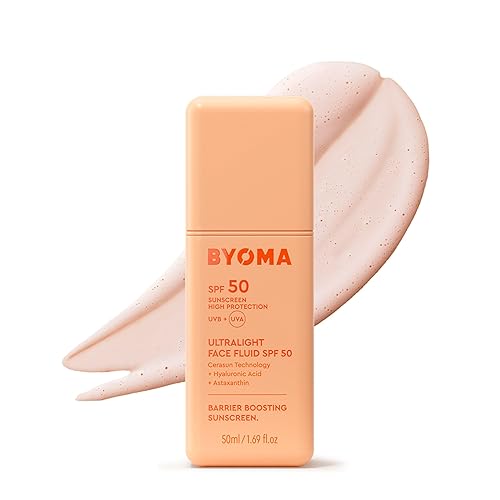 BYOMA SPF 50 Face Fluid (50ml) Ultra-Lightweight Facial Sunscreen for All Skin Tones - Luminous Glow, No White Cast - SPF Moisturiser, Strengthens Skin Barrier