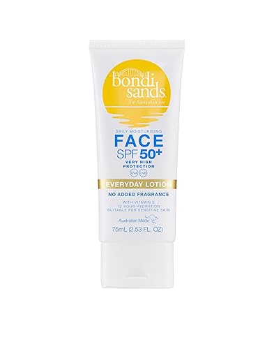 Bondi Sands Fragrance Free Face Sunscreen Lotion SPF 50+ | Gentle Formula Moisturises + Provides Broad-Spectrum Protection, Enriched with Aloe Vera and Vitamin E, Cruelty Free | 75 mL/2.53 Oz