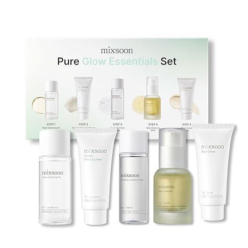 mixsoon Pure Glow Essentials Set - 5-Step Korean Glass Skin Routine for Sensitive Skin, Hydrating Skincare Kit with Centella & Fermented Soybean, Travel Kit, Miniauture Size 5 Items