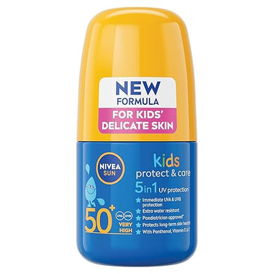 NIVEA Sun Kids Protect & Care SPF 50+ Roll On (50ml), Sunscreen with SPF 50, Roll-On Kids Sun Cream for Delicate Skin, Immediately Protects Against Sun Exposure