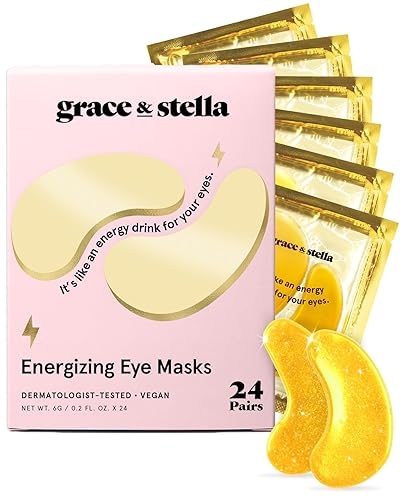 Award Winning Under Eye Mask - Reduce Dark Circles, Puffy Eyes, Undereye Bags, Wrinkles - Gel Under Eye Patches, Vegan Cruelty-Free Self Care by grace and stella (24 Pairs, Gold)