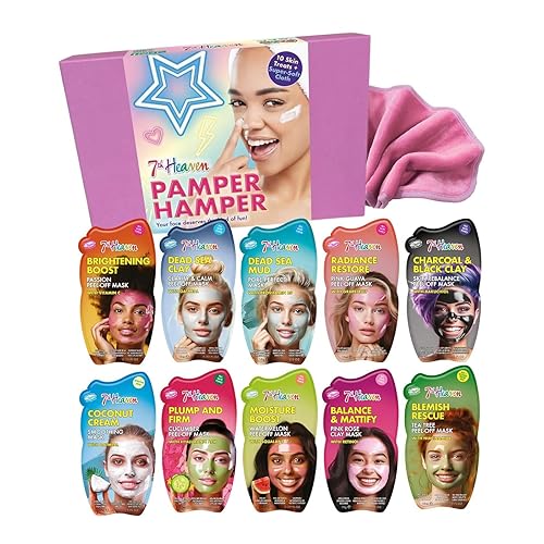 7th Heaven Luxury Pamper Hamper - 10 Face Masks & Spatula - Beauty Gift Set for Women - Skincare Set with Peel-Off, Clay & Hydrating Masks - Spa Experience at Home Skin Care