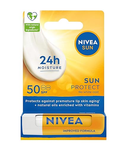 NIVEA SUN Protect Caring Lip Balm SPF50 (4.8g), Factor 50 Balm with Shea Butter, Protection Against UVA/UVB Rays with 24H Moisture, Lip Care, No White Cast
