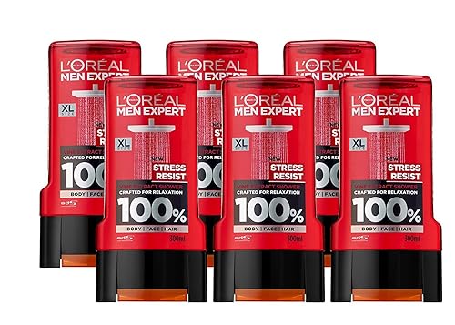L'Oréal Paris Men Expert Stress Resist Shower Gel for Men, 300ml Pack of 6, Bulk Buy